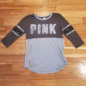 PINK sequin baseball tee